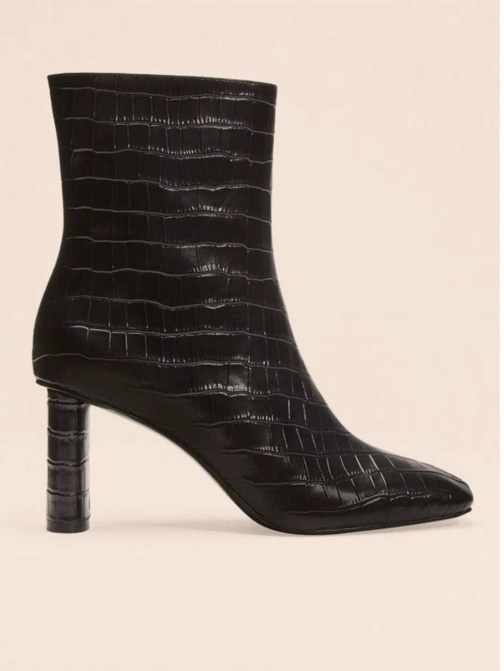 Reformation Black Croc-Embossed Stiletto Ankle Boot